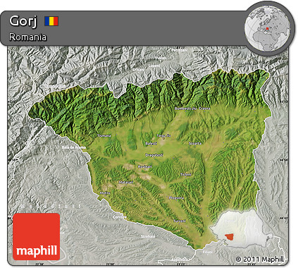 Satellite Map of Gorj, lighten, semi-desaturated