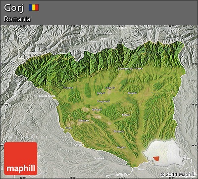 Satellite Map of Gorj, lighten, semi-desaturated