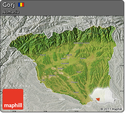 Satellite Map of Gorj, lighten, semi-desaturated