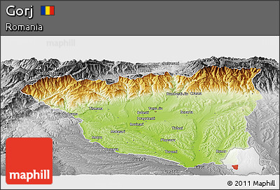 Physical Panoramic Map of Gorj, desaturated