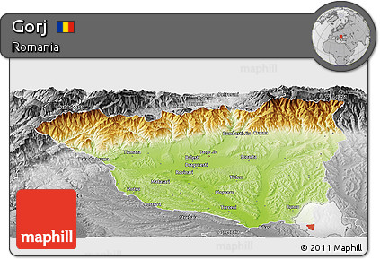 Physical Panoramic Map of Gorj, desaturated