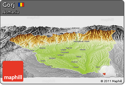Physical Panoramic Map of Gorj, desaturated