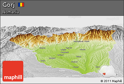 Physical Panoramic Map of Gorj, lighten, desaturated