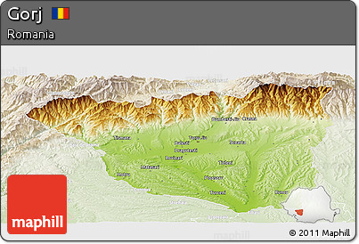 Physical Panoramic Map of Gorj, lighten