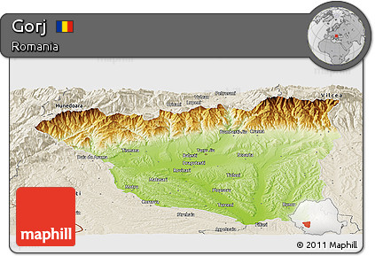 Physical Panoramic Map of Gorj, shaded relief outside