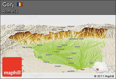 Physical Panoramic Map of Gorj, shaded relief outside