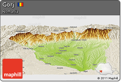 Physical Panoramic Map of Gorj, shaded relief outside