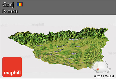 Satellite Panoramic Map of Gorj, cropped outside