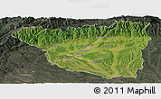 Satellite Panoramic Map of Gorj, darken, semi-desaturated