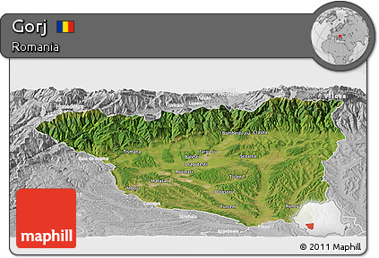 Satellite Panoramic Map of Gorj, lighten, desaturated
