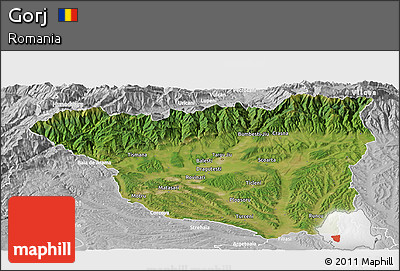 Satellite Panoramic Map of Gorj, lighten, desaturated