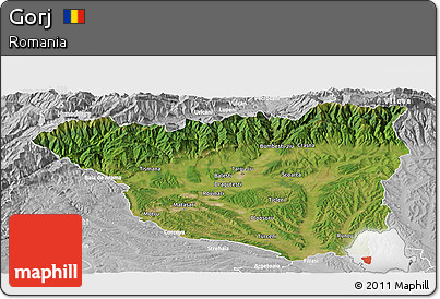 Satellite Panoramic Map of Gorj, lighten, desaturated