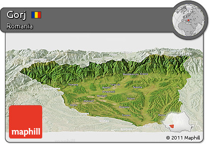 Satellite Panoramic Map of Gorj, lighten