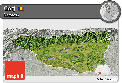 Satellite Panoramic Map of Gorj, lighten, semi-desaturated