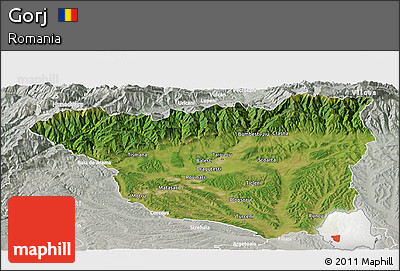 Satellite Panoramic Map of Gorj, lighten, semi-desaturated