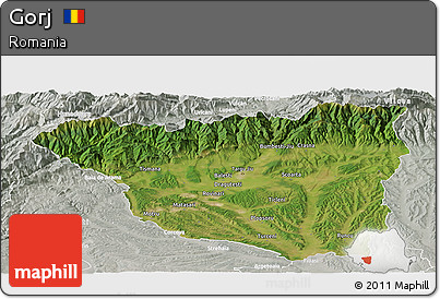 Satellite Panoramic Map of Gorj, lighten, semi-desaturated