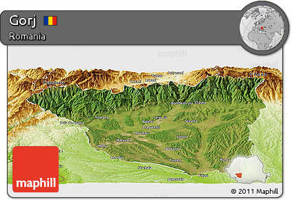 Satellite Panoramic Map of Gorj, physical outside