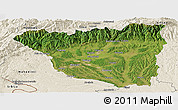 Satellite Panoramic Map of Gorj, shaded relief outside