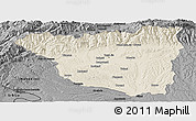 Shaded Relief Panoramic Map of Gorj, darken, desaturated