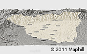 Shaded Relief Panoramic Map of Gorj, darken, semi-desaturated