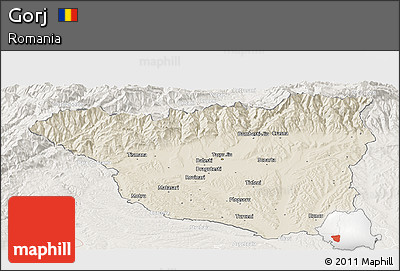 Shaded Relief Panoramic Map of Gorj, lighten