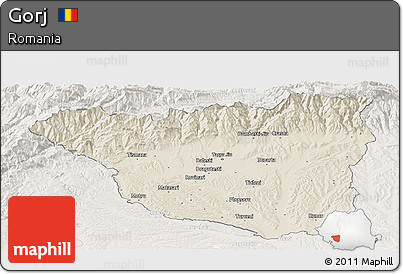 Shaded Relief Panoramic Map of Gorj, lighten