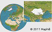 Blank Location Map of Romania, satellite outside