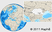 Blank Location Map of Romania, shaded relief outside