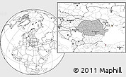 Gray Location Map of Romania, blank outside, hill shading inside