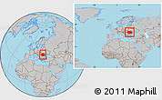 Gray Location Map of Romania, within the entire continent