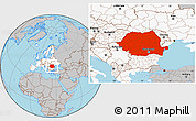 Gray Location Map of Romania, highlighted continent