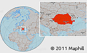 Gray Location Map of Romania, hill shading