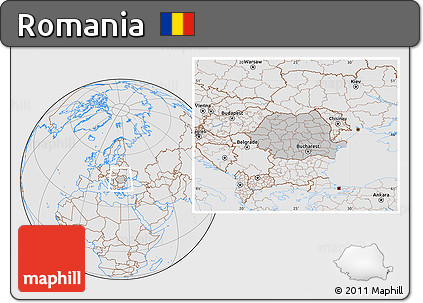 Gray Location Map of Romania, lighten, desaturated