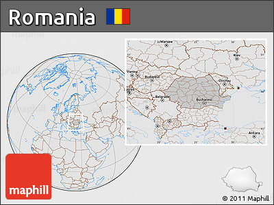 Gray Location Map of Romania, lighten, desaturated
