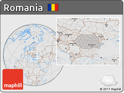 Gray Location Map of Romania, lighten, desaturated