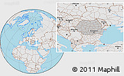 Gray Location Map of Romania, lighten, desaturated, land only