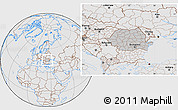 Gray Location Map of Romania, lighten, desaturated