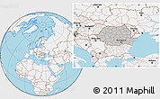 Gray Location Map of Romania, lighten, land only