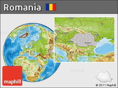 Gray Location Map of Romania, physical outside