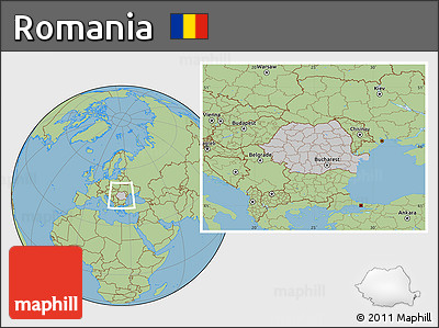 Gray Location Map of Romania, savanna style outside