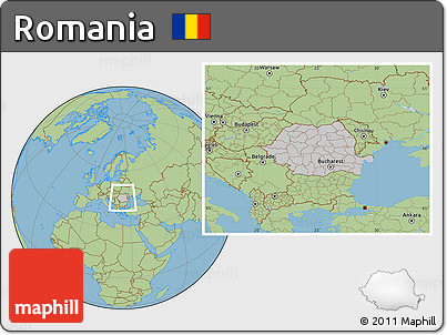 Gray Location Map of Romania, savanna style outside