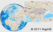 Gray Location Map of Romania, shaded relief outside