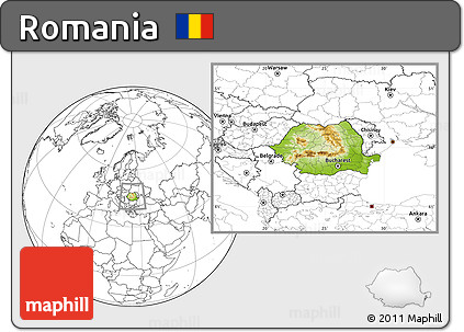 Physical Location Map of Romania, blank outside