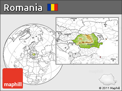 Physical Location Map of Romania, blank outside