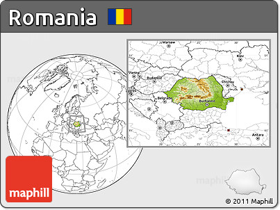 Physical Location Map of Romania, blank outside