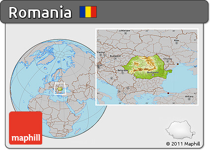 Physical Location Map of Romania, gray outside