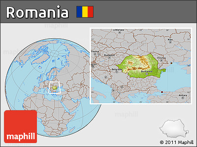 Physical Location Map of Romania, gray outside