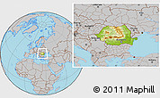 Physical Location Map of Romania, gray outside