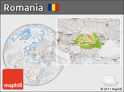 Physical Location Map of Romania, lighten, desaturated