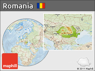 Physical Location Map of Romania, lighten
